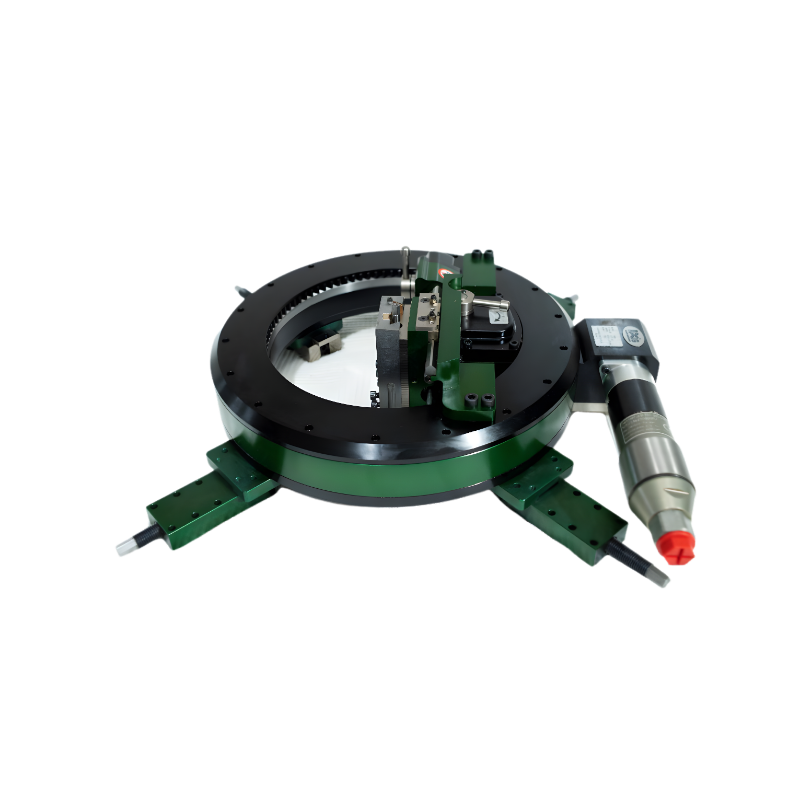 The OD018 is a precision mechanical device with a circular base, green accents, linear actuators, a metallic component, and a cylindrical connector displayed on a white background.